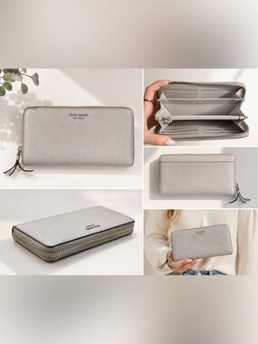 Kate Spade New York Light Gray Saffiano Leather Zip Around Continental Wallet